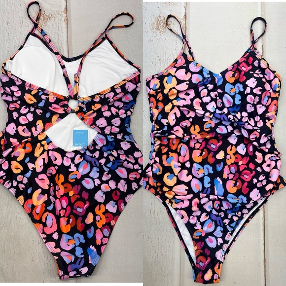 NWT Multicolored Leopard Print O-Ring One Piece Swimsuit M - Picture 17 of 17